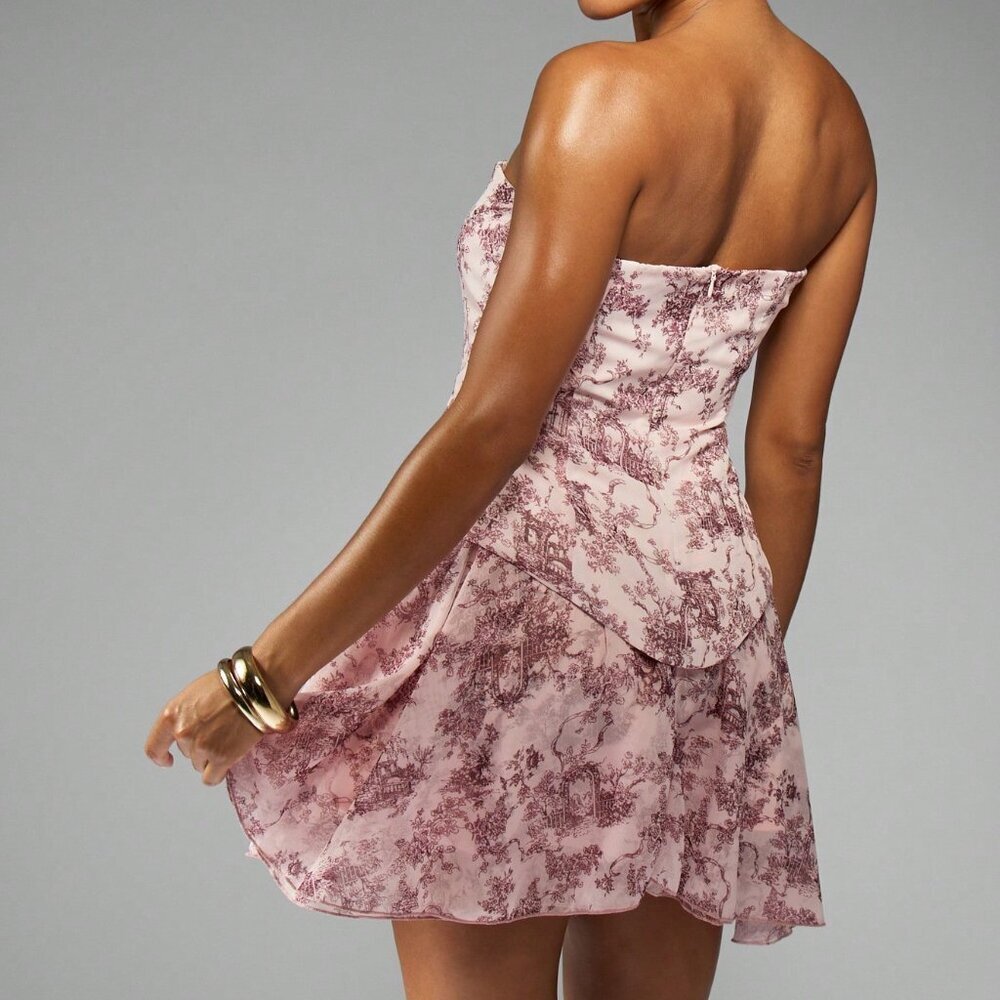 Burgundy Boho Women's Print Mini Corset Dress - Picture 2 of 6